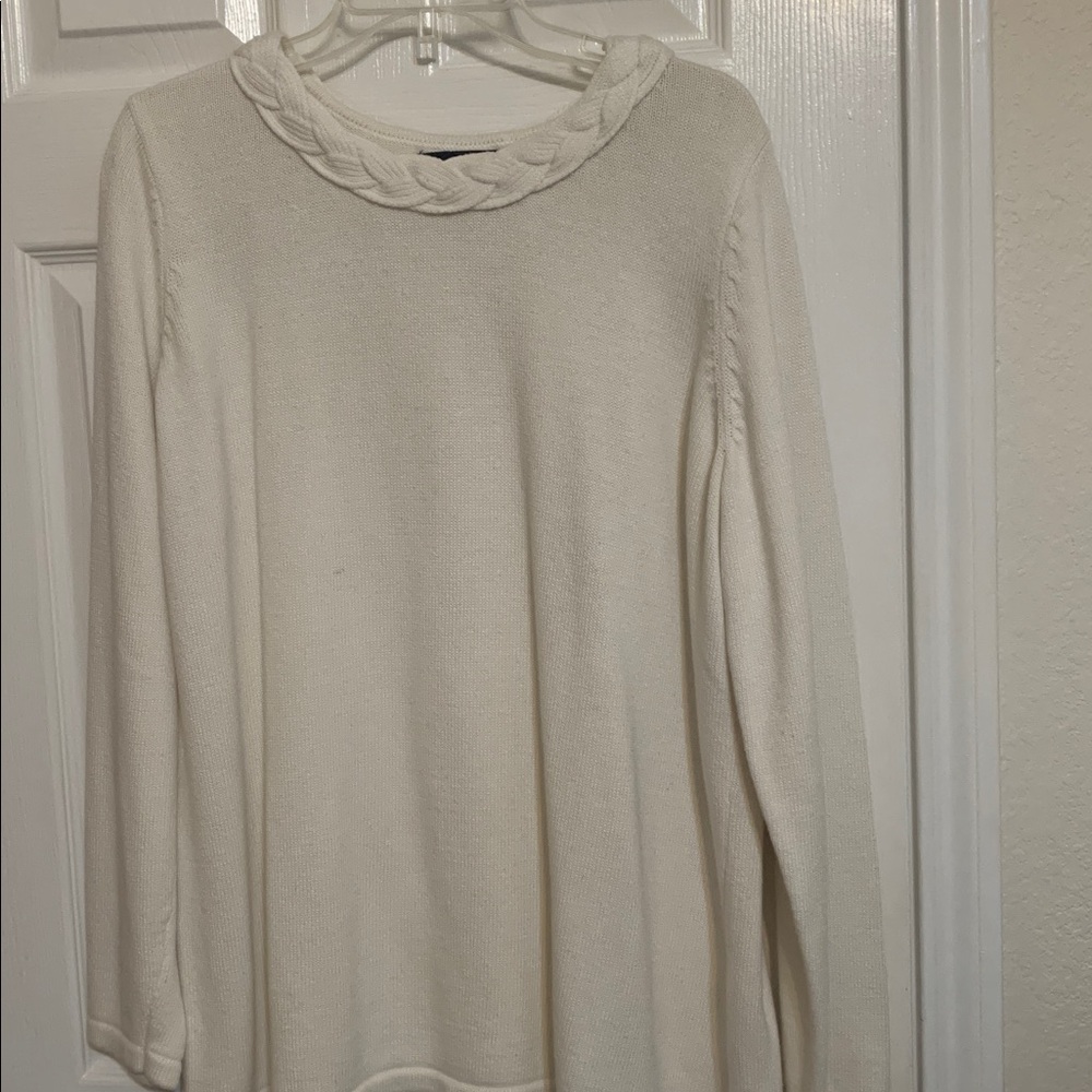 Jones New York White Sweater with braided trim